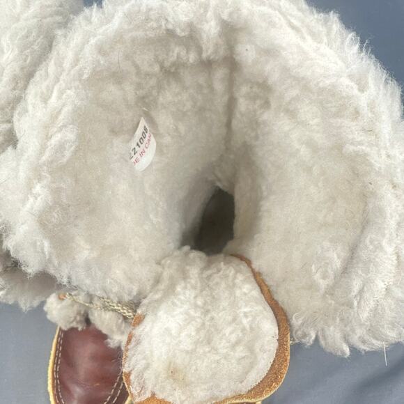 VTG Cabelas Boots 8 Leather Shearling Lace-Up Chunky 70s Distressed Boho Hippy - Picture 9 of 16